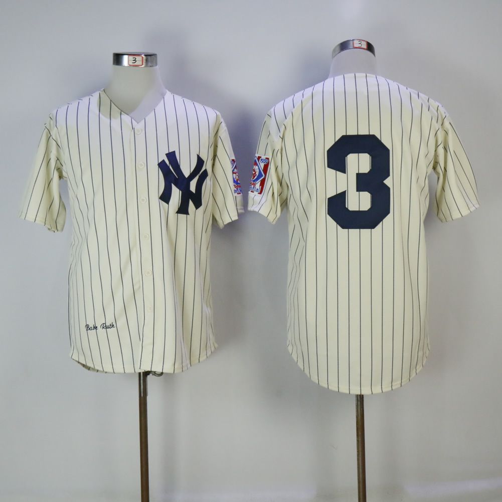 Men New York Yankees #3 No name Cream MLB Jerseys